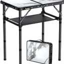 Anbte Folding Camping Table with Storage Net, 3 Adjustable Height Max 27.5" Aluminum Small Folding Table, Portable Table with Carry Handle, Lightweight, for Outdoor Indoor Travel Camping Picnic (White Marble Top)