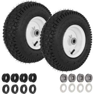 2 Pcs 13x5.00-6 Lawn Mower Pneumatic Tire and Wheel, 13X5.00-6 Front Riding Mowers Tire with 3/4" 5/8" Bushings, 3" -4.5" Centered Hub, 13x5-6 Tube with TR13 Valve Stem, 375 LBS