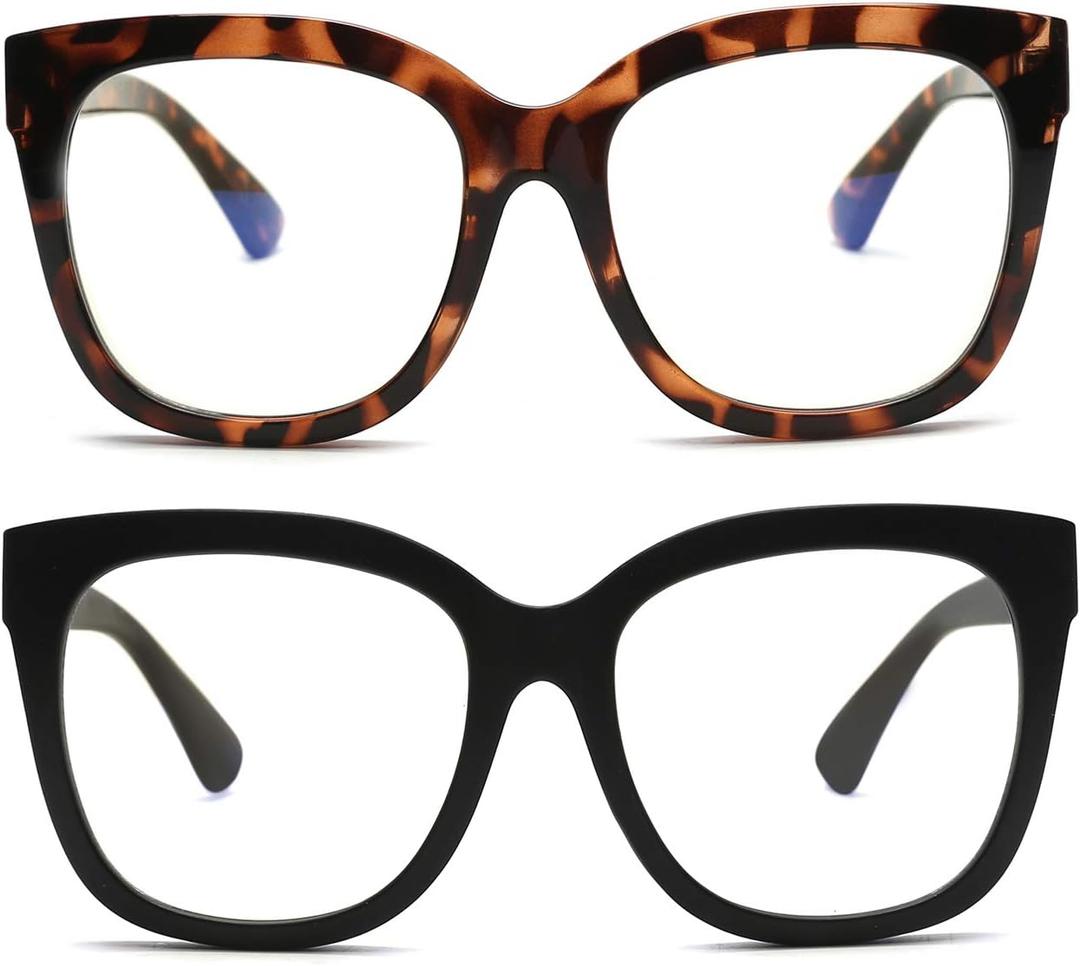 Zéro D 2 Pack Oversized Blue Light Glasses for Women Chic Square Computer Glasses Reduce Eye Strain Tortoise&MatteBlack