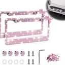 Bling License Plate Frames for Women, 2-Pack, Pink Stainless Steel License Plate Cover, Premium Handmade Lincense Plate Holder with Sparkly Rhinestone Caps, Bling Car Accessories for Women