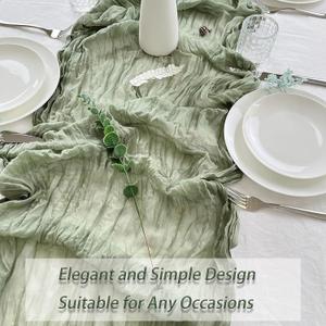 1 Pack Sage Green Cheesecloth Table Runner 20 x 120 inch Gauze Table Runners 10 FT Long,Semi Sheer Boho Cheese Cloth Fabric Table Runner Bulk for Wedding,Party,Baby Shower,Bridal Shower Decoration
