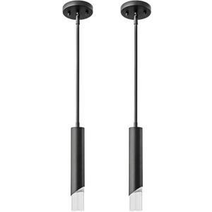 Modern Pendent Lights in Kitchen, Black Mini Pendant Light Bedroom Bedside Table Small Chandelier, Metal Rod Ceiling Pendant Lighting for Kitchen Island Bedroom Restaurant bar (2-Pack)