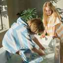 TBEZY Toddler Bath Towel Poncho Thick Cotton Striped Beach Towels for Kids Gifts (2-6)