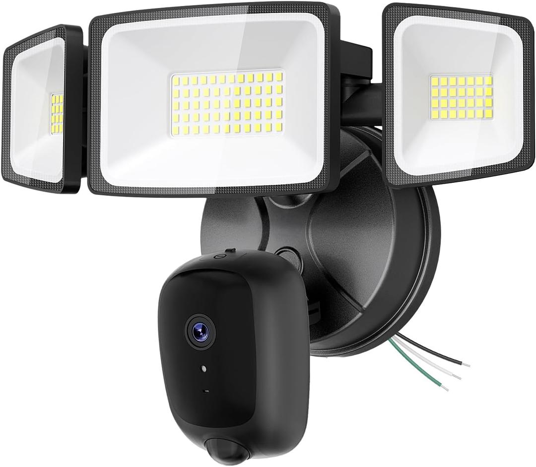 Floodlight Camera Hardwired 6500LM, 2K HD Security Camera Outdoor with Motion-Activated, 2.4G WiFi, Color Night Vision, 24/7 Recording, 2-Way Audio, Built-in Siren, Works with Alexa & Google (Black)