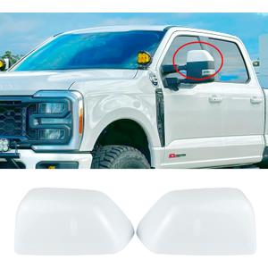 Side Mirror Covers Compatible with Ford Super Duty 2017-2022 F250 F350 LH & RH Door Top Half Tow mirror caps, Replacement for 2017-2019 F450 F550 (White Style)
