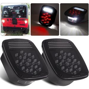 2Pcs Smoked Universal Rear Square Combination 39 LED Signal Tail Lights w/License Plate and Backup Reverse Lights Flatbed Trucks Brake Stop Turn Tail Light for Wrangler CJ TJ YJ Tail Lights Assembly