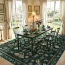 Dark Green Insect Large Area Rugs 9x12 for Living Room Indoor, Butterfly Dining Room Rug Under Table, Low-Pile Machine Washable Floral Non Slip Soft Bug Rug for Bedroom Playroom Office with Flower