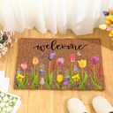Ceenna Spring Welcome Doormat Outdoor Spring Coir Door Mat Flowers Butterfly Front Door Mat Indoor Non Slip Floral Front Porch Rugs for Home Entrance Decoration, 16 x 24 Inch
