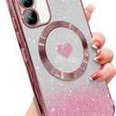 for Samsung Galaxy S23 Plus Case Magnetic,for Women Girl Soft Luxury Plating Bling Gradient Glitter Cute Heart Cover Compatible with MagSafe Clear Shockproof Protective Phone Case 6.6-Pink