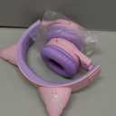 Riwbox CF9 Cat Ear Kids Bluetooth Headphones with LED Light Up,Safe 85dB Volume Limit,Built-in Mic&Boom Mic for Calls,Kids Wireless&Wired Headphones for Tablet/Airplane/School/Online Learning (Purple)