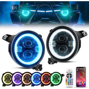 SUPAREE 9 inch LED Headlights RGB Halo Ring Angel Eyes Remote Phone APP Control 9 Round DRL Fit for 2018-2023 Jeep Wrangler JL Gladiator JT