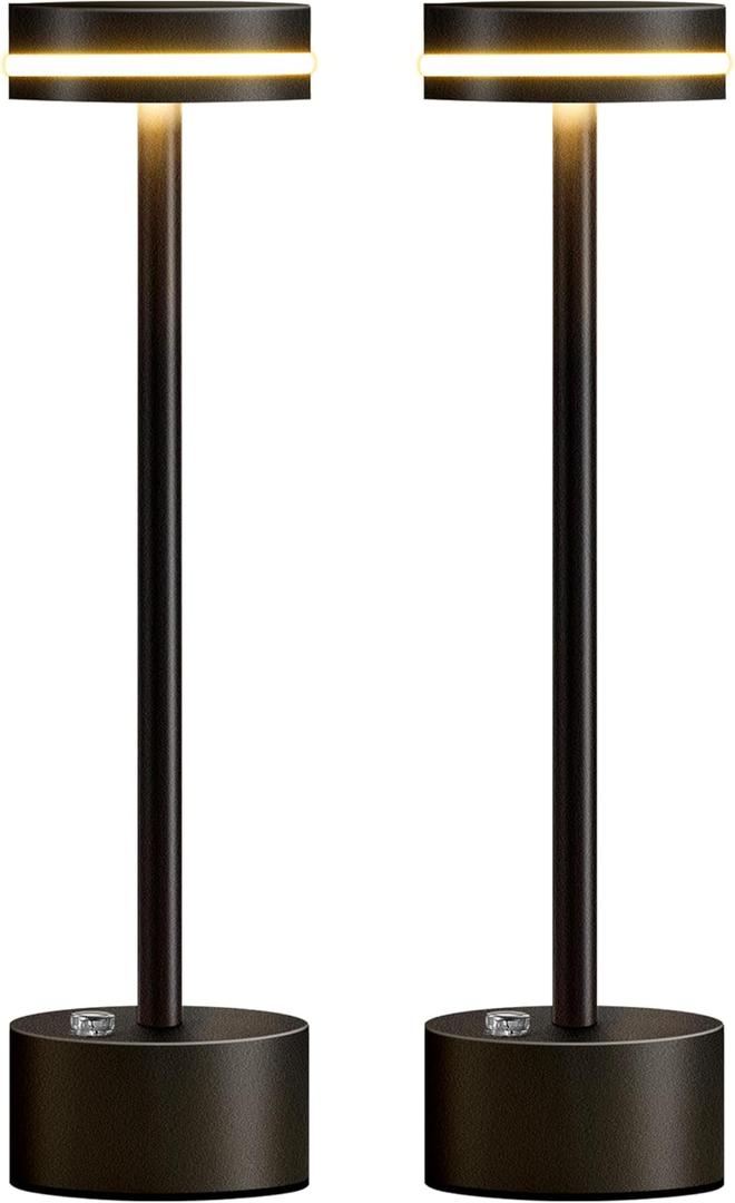 PUSU Cordless Table Lamp Set of 2, Battery Powered LED Desk Lamp Portable Table Lights 3-Level Brightness Touch Control, Lighting for Home Office Bedroom Hotel Restaurant Outdoor Night Light(Black)