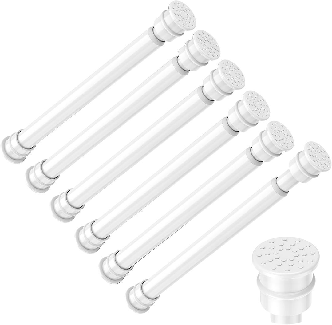 Fvonzon 6 Pack Small Tension Rods 8-12.5 Inch, Thin Tension Curtain Rod, Mini Spring Rod for Closet, Cabinet & Kitchen, Tiny Curtain Rod Tension, Short Closet Rods, White