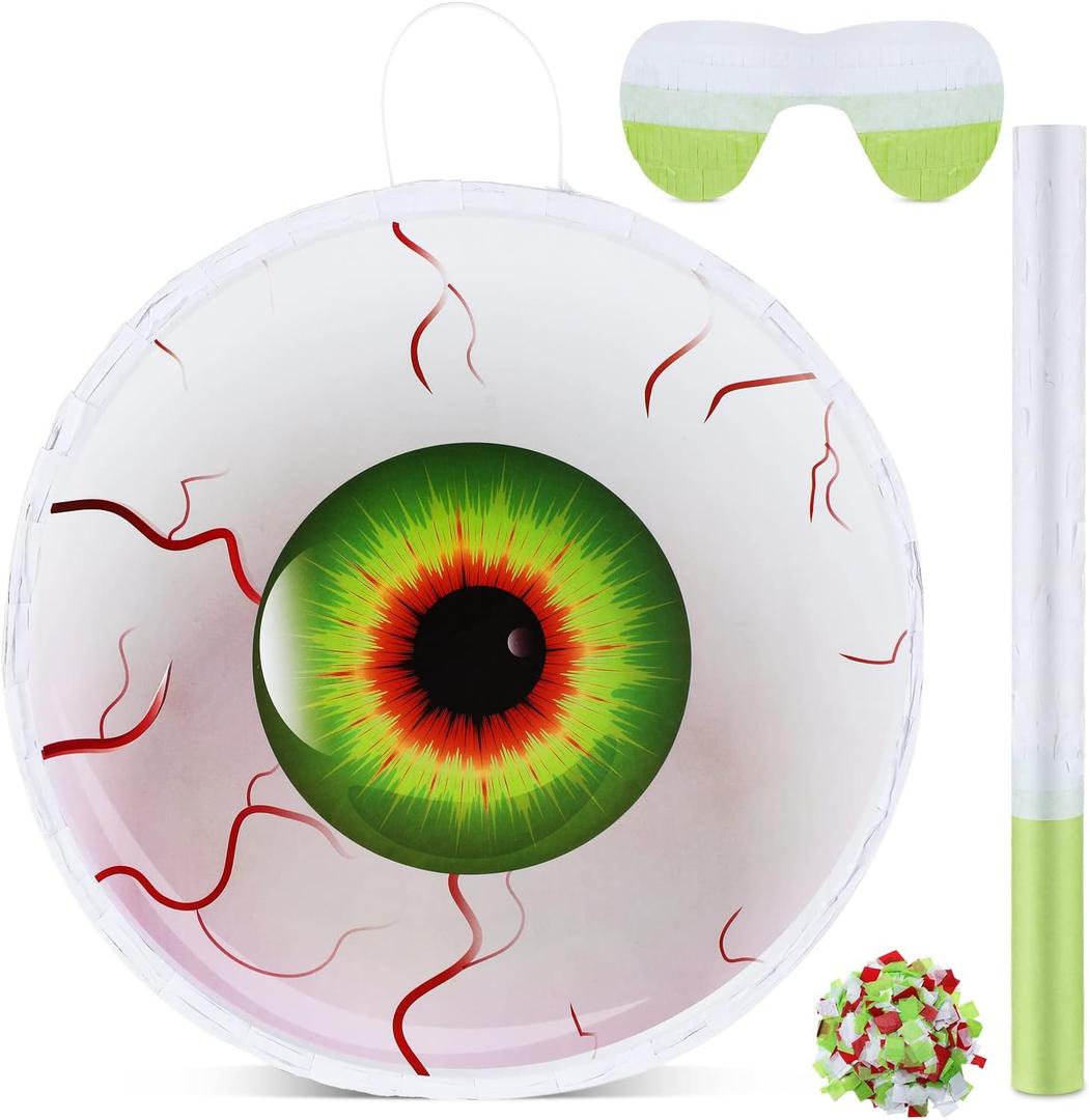 Aoriher Halloween Eyeball Piata with Stick Large Piata with Blindfold and Confetti for Halloween Party Decoration Birthday Party Favors(Eyeball)