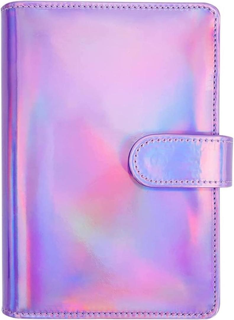 A6 Cover Laser Purple PU Leather Notebook Cover with Magnetic Buckle & 12 Zipper Bags for School, Work
