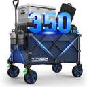 VIVOSUN Collapsible Folding Wagon, 350 lb Load-Bearing Outdoor Utility Cart with Silent Universal Wheels, Cup Holders &Side Pockets, Adjustable Handle, for Camping, Garden, Sports, Picnic, Shopping, (Blue)