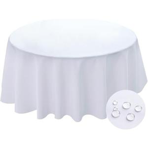 BYDOLL Table Cloth Round 48 Inch Tablecloth Fits Max38 Inch Diameter Top,White Washable Outdoor Winkle and Stain Resistant Spillproof Polyester Tablecloths for Round Tables Party Cover Pack Of 2