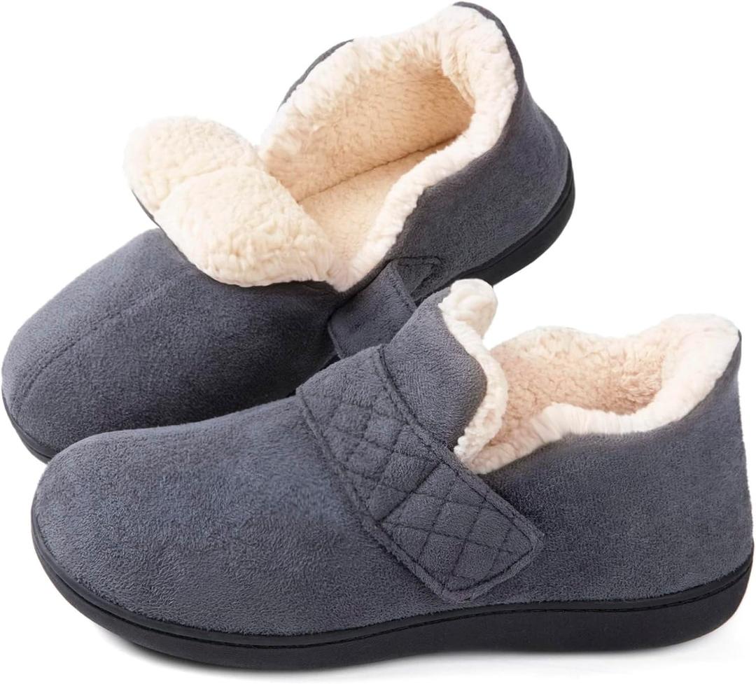 Zizor Women's Adjustable House Shoes Slippers Indoor Outdoor with Memory Foam, Warm Winter Fuzzy Lined Home Slippers (10, Dark Grey)