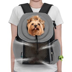 PetAmi Front Carrier Backpack for Dogs and Cats - Ventilated Adjustable Pet Chest Carrier for Hiking, Camping, Travel - Small to Medium Pets Up to 10 lbs - Grey (Medium (15.5x9x15.5))