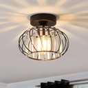 ANWIO Small Crystal Semi Flush Mount Ceiling Light Fixture, Black Chandelier Hallway Light Fixtures, Modern Crystal Entryway Light Fixture for Corridor Closet Foyer Bathroom Kitchen, E26, 9inch