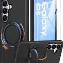 JAME for Samsung Galaxy S26 Case with Ring Holder Stand Kickstand, Dual Layer Shockproof Protective Cover with Screen Protector, Magnetic Accessory Friendly Samsung Galaxy S26 Phone Case 6.3", Black
