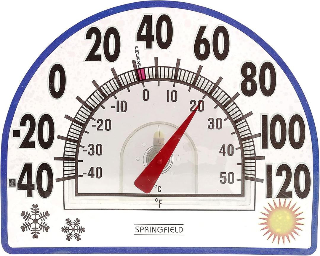 Springfield Static Cling Indoor Outdoor Thermometer, Temperature Gauge for Patio, Pool, and Sauna, 8-Inch, White/Blue
