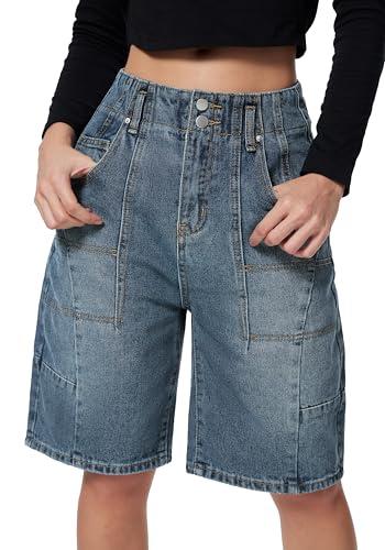 EMMIOL Womens Jorts Denim Shorts Y2k Vintage Baggy Mid Rise Bermuda Jeans Summer Knee Length Jort Short Pants, Size XL