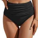 Blooming Jelly Womens High Waisted Bikini Bottoms Tummy Control Swim Bottom Ruched Full Coverage Retro Swimwear (XXL,Black)