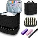 Nail Polish Organizer Case Double-Layer Nail Bag Storage PU Leather Waterproof Nail Organizer Holds 30 Bottles(15ml) and 1 Nail Lamp Large Travel Nail Supplies Shoulder Bag