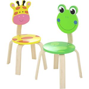 iPlay, iLearn 2 PCS Wooden Kids Chair Sets, Natural Hardwood Giraffe & Frog Animal Children Chairs, Furniture Set for Toddlers Kids Boys Girls, Stackable for Playroom, Nursery, Preschool, Kindergarten
