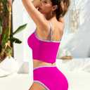 RIHOAS Tankini Swimsuits for Women Two Piece High Waisted Bathing Suits (Pink, L)