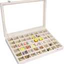 Vicoter Velvet Jewelry Tray 48 Compartments Jewelry Display Organizer with Transparent Cover Rings, Earrings, Necklaces, Pendants Storage Box for Girls, Wives, Mothers, Women (Beige)