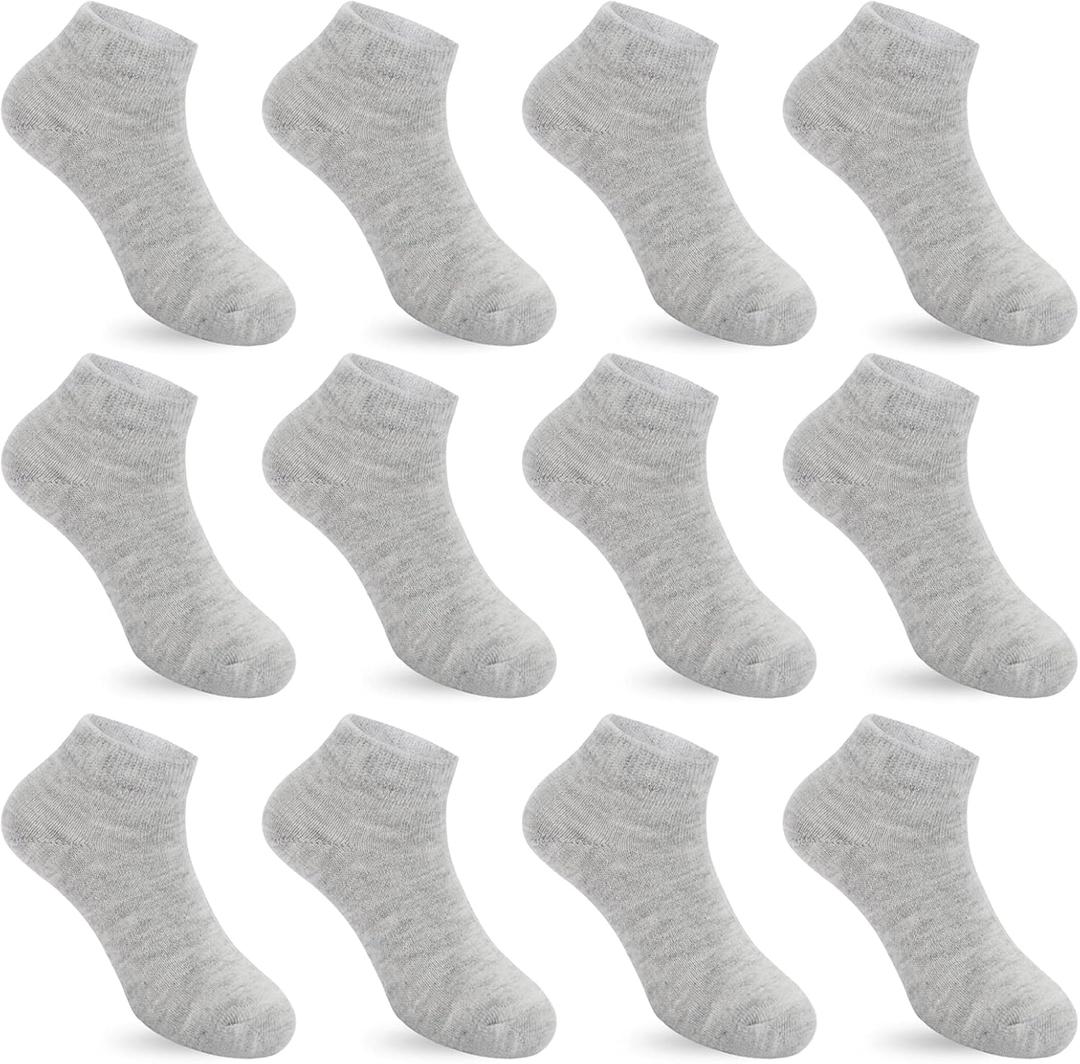 Auranso 12 Pairs Kid Breathable Athletic Ankle Socks Boys Girls Cotton Low Cut Socks (9-12 Years, Grey)