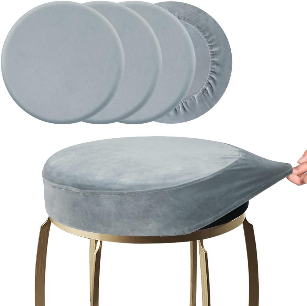 SINOSSO 4 Pcs Bar Stool Covers, Super Soft Velvet Dia.15.5"-18" Round Stretchy Washable Dustproof Slipcover for Upholstered Furniture (L, Dark Grey,4 Counts)