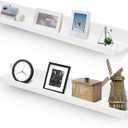 Muzilife 35.4" Large Floating Wall Ledge Shelves with Lip - Set of 2 Wood Floating Shelves - White Wall Mounted Picture Ledge for Office, Bathroom, Bedroom, Living Room, Kitchen