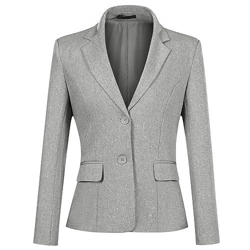 YYNUDA Women's Casual Long Sleeve Two Button Suit Jacket Work Office Blazer Jacket Grey XS