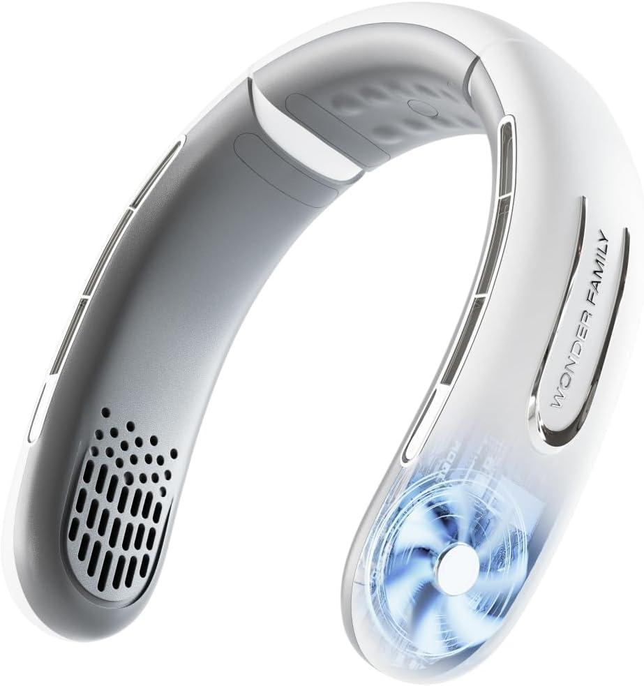 Personal Neck Fan  Rechargeable 4000 mAH  Portable Fan Necklace for Travel, Gym, Office  Wearable Air Conditioner  Unique Gifts for Men & Women  Neck Cooling Wrap Plus Eye Mask & Cleaning Brush
