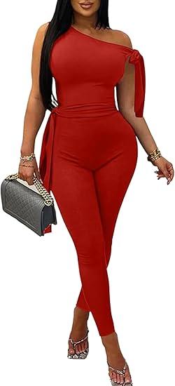 chicyes Jumpsuits For Women Dressy Casual Summer Sleeveless Romper Plus Size Sexy Outfits Trendy Vacation Clothes, Red, XL 