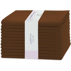 PurpleEssences Set of 12 Cloth Dinner Napkins 100% Cotton 18x18 Inch - Soft Durable Washable - Ideal for Farmhouse Party Fall Thanksgiving - Perfect Everyday Use Table Linen - Nut Brown
