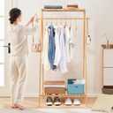 Jotsport Bamboo Clothing Garment Rack with 2 Tier Storage Shelf Clohes Hanging Stand Portable Closet Organizer for Bedroom Small Apartment Guest Room Laundry Room