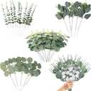 Eucalyptus Stems Bulk 30 Pcs, 4 Kinds Mixed Artificial Silver Dollar Eucalyptus Leaves Bundle Faux Greenery Branches for Wedding Vase Bouquet Floral Arrangement Centerpiece Home Decor