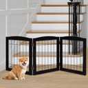LZRS 3-Panel Freestanding Foldable Wooden Dog Gate Solid Wood & Steel Wire Chew-Resistant Indoor Safety Pet Fence for Doorways & Stairs, Ideal for Small to Medium Dogs & Puppies, Black