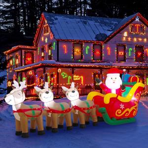 9.5 Foot Christmas Inflatable Santa Claus on Sleigh with 3 Reindeer, Lighted Christmas Inflatable Decorations, Giant Xmas Blow up Holiday Decor for Indoor Outdoor, Yard, Garden, Lawn, Home 9.5 Foot Christmas Inflatable Santa Claus on Sleigh with 3 Reindeer, Lighted Christmas Inflatable Decorations, Giant Xmas Blow up Holiday Decor for Indoor Outdoor, Yard, Garden, Lawn, Home