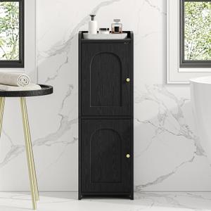 Bathroom Storage Cabinet, Corner Floor Cabinet with 2 Doors and Adjustable Shelf, Narrow Toilet Paper Cabinet, Bathroom Organizer for Small Spaces, Black BC19904X