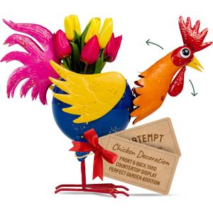 Metal Chicken Decor - Indoor/Outdoor - Chicken Garden Statue - Fruit Bowl Countertop Centerpiece - Metal Rooster Decor - Rust Proof & Weather Resistant - 17" x 7.5" x 19