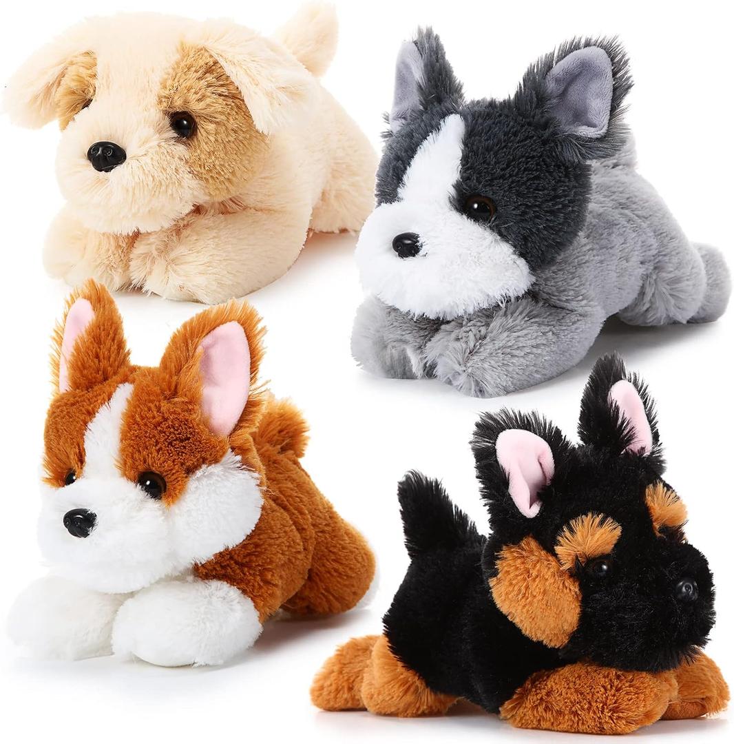 4-Pack 8 Inch Dog Plush Animal Plush Dog Soft Plush Dog Pillow Toy Fluffy Puppy Set Dog Theme Party Gift Birthday Room Home Decor(Classic Style)