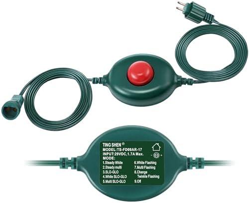 Meonum 1/2 inch Plug Extension Cord for Christmas Tree Lights, Foot Switch 9 Light Modes, 15FT Extension Cord Foot Pedal Compatible with TS-8W29V TS-12W29V TS-13W29V TS-18W29V TS-26W29V TS-48W29V