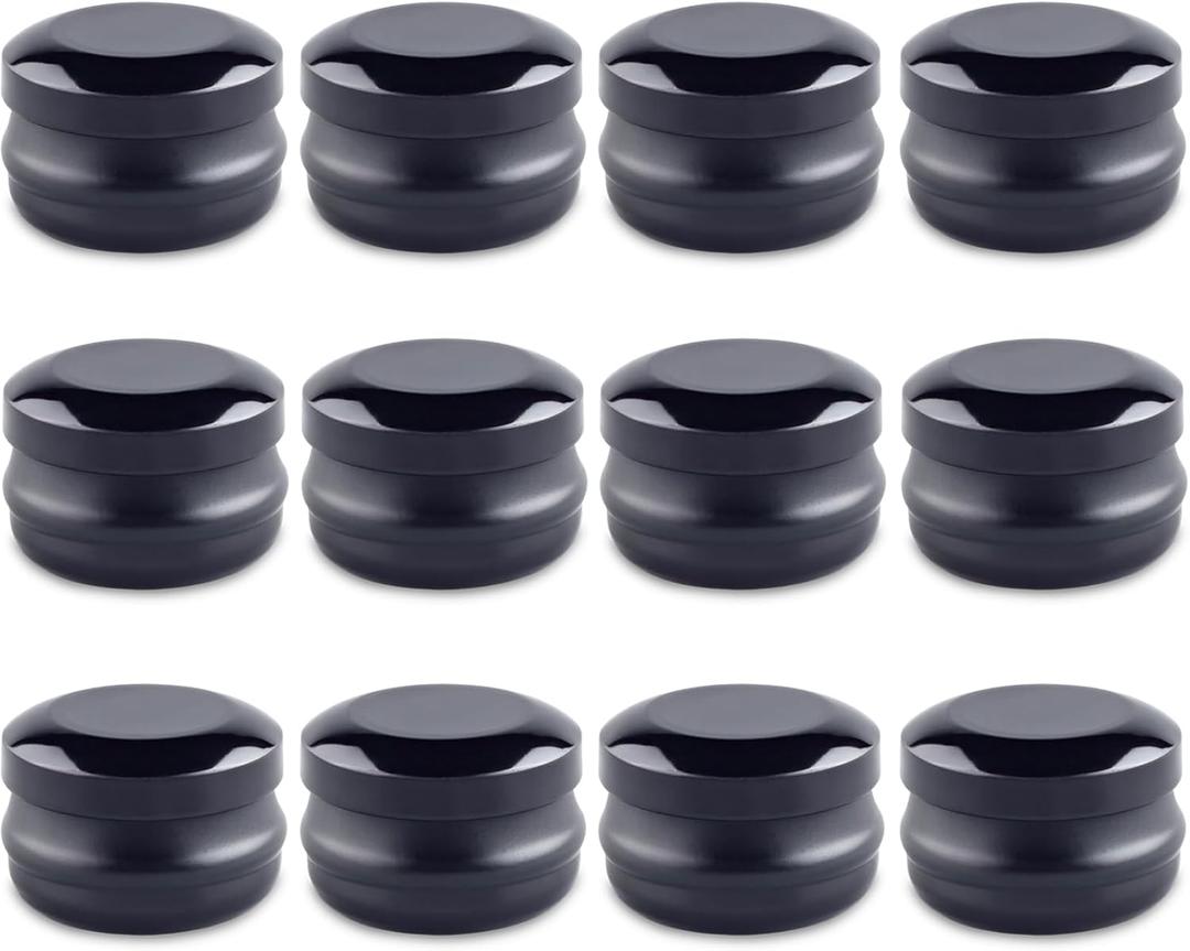 10Gram Lip Balm Containers, Set of 12 Round Metal Salve Tins with Lids, Mini Candle Jars, Small Sample Containers for Balms, Salves, Cosmetic, Nail Polish, DIY Items (Black)