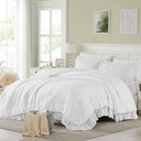 Cupocupa White Queen Comforter Set, 3Pcs Ruffle Comforters Queen/Full Size Farmhouse Bedding Sets with Comforter, Lightweight Fluffy Soft Shabby Chic Bedding Comforter Sets