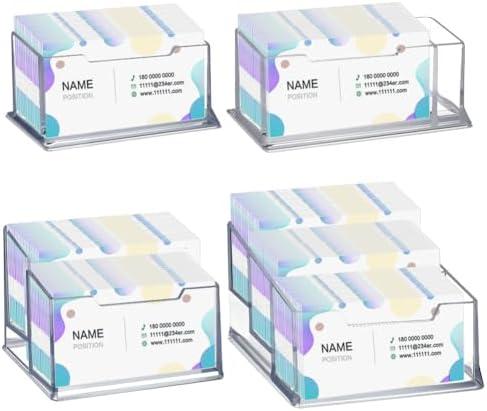 WADORN 4 Pack Acrylic Business Card Holder for Desk, 1/2/3 Tiers Clear Acrylic Card Display Stand Name Card Organizer Storage Rack 7 Slots for Exhibition, Home, Office Workspace Organization